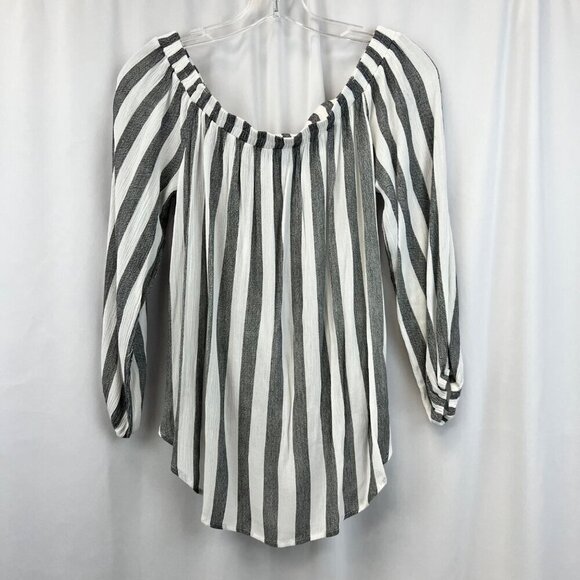 Staccato Off Shoulder Surplice Hi Low Pullover Blouse Black/White Striped Size M - Picture 6 of 8